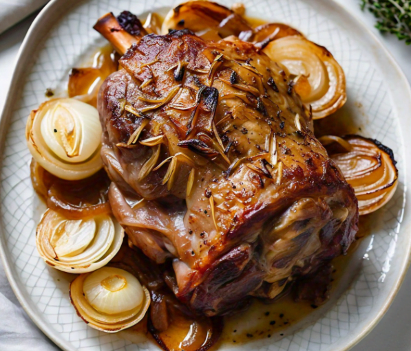 baked lamb shoulder with onion